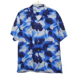 NN07 No Nationality Miyagi Print Tencel Linen Blend Button Front Shirt